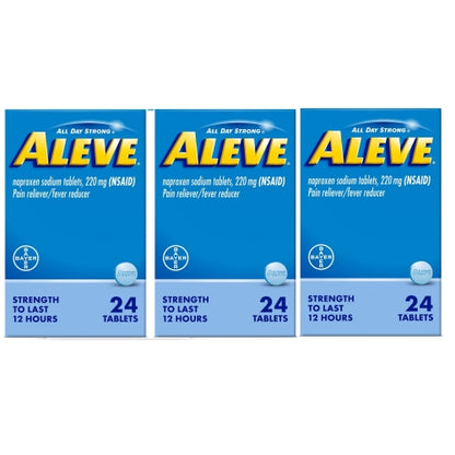3 Pack Aleve Pain Reliever/Fever Reducer 220 mg Tablets, 24 Count EXP 09/2027