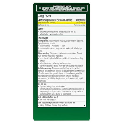 Excedrin Tension Headache Relief Caplets, Acetaminophen 500mg, Caffeine 65mg, Pain Reliever, Aspirin-Free, 100 Count