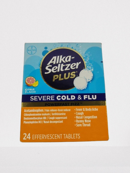 Alka-Seltzer Plus Severe, Cold & Flu Medicine, Citrus Effervescent Tablets, Nasal & Sinus Congestion, Sneezing, Runny Nose, Cough, Sore Throat 24 Count, Packaging May Vary