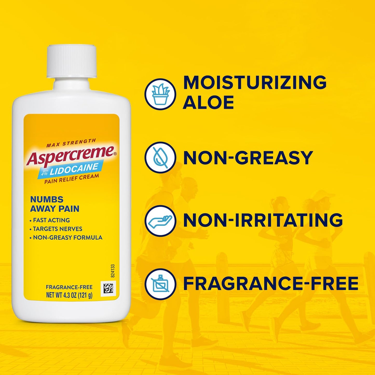 Aspercreme Lidocaine Pain Relief Cream Soothes Aggravated Nerves, Numbing Topical Analgesic with Max-Strength 4% Lidocaine & Moisturizing Aloe, 4.3 Oz.