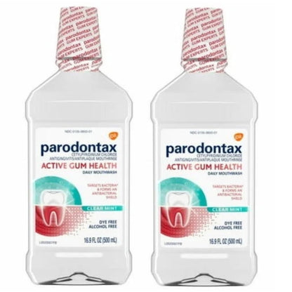 Parodontax Active Gum Health Mouthwash, Antiplaque and Antigingivitis Gum Mouthwash, Clear Mint, 16.9 Fl Oz x 2
