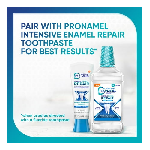 Sensodyne Pronamel Intensive Enamel Repair Alcohol Free Mouthwash to Help Actively Repair Enamel and Protect Against Cavities, Fluoride Mouthwash, Clean Mint, 16.9 Fl Oz X 2