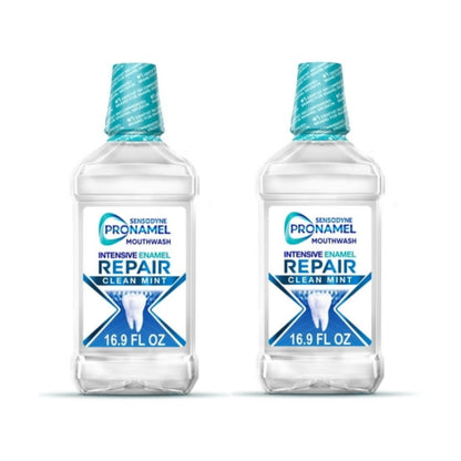 Sensodyne Pronamel Intensive Enamel Repair Alcohol Free Mouthwash to Help Actively Repair Enamel and Protect Against Cavities, Fluoride Mouthwash, Clean Mint, 16.9 Fl Oz X 2