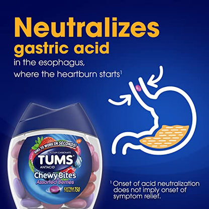 TUMS Chewy Bites Antacid Tablets for Chewable Heartburn & Acid Indigestion Relief, Assorted Berries, 32 Count 2 Pack