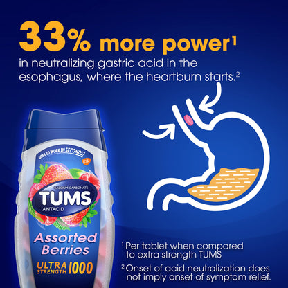 TUMS Ultra Strength Chewable Antacid Tablets for Heartburn Relief and Acid Indigestion Relief, Assorted Berries - 72 Count