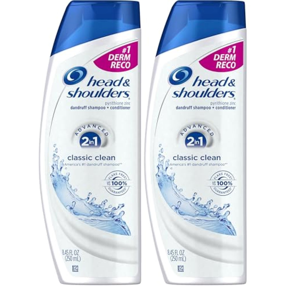 Head and Shoulders Classic Clean 2-in-1 Anti-Dandruff Shampoo + Conditioner 8.45 Fl Oz (Pack of 2)