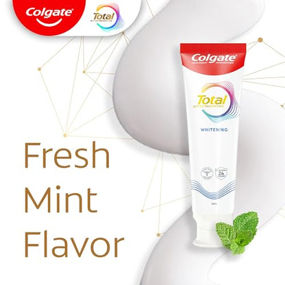 Colgate Total Active Prevention Travel Toothpaste, Whitening Toothpaste with Fluoride, Antibacterial, Mint, Clinically Proven Gum Health, Travel Size 1.4 oz - 14 Pack