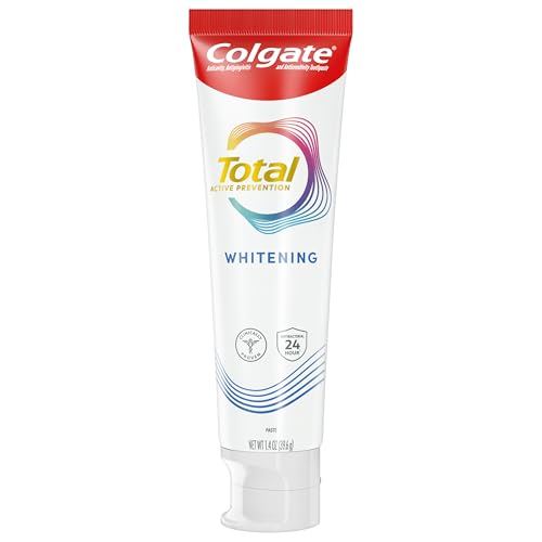 Colgate Total Active Prevention Travel Toothpaste, Whitening Toothpaste with Fluoride, Antibacterial, Mint, Clinically Proven Gum Health, Travel Size 1.4 oz - 14 Pack