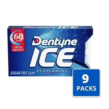 Dentyne Ice Peppermint Sugar Free Gum, 9 Packs of 16 Pieces (144 Total Pieces)