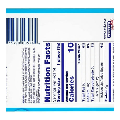 Mentos Chewy Mint Candy Roll, Mint, Peanut and Tree Nut Free, 1.32 oz, 15 Count