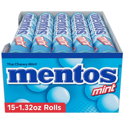 Mentos Chewy Mint Candy Roll, Mint, Peanut and Tree Nut Free, 1.32 oz, 15 Count