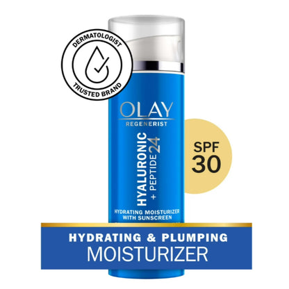 Olay Regenerist Hyaluronic + Peptide 24 Face Moisturizer, Fragrance-Free, SPF 30, 1.7 oz