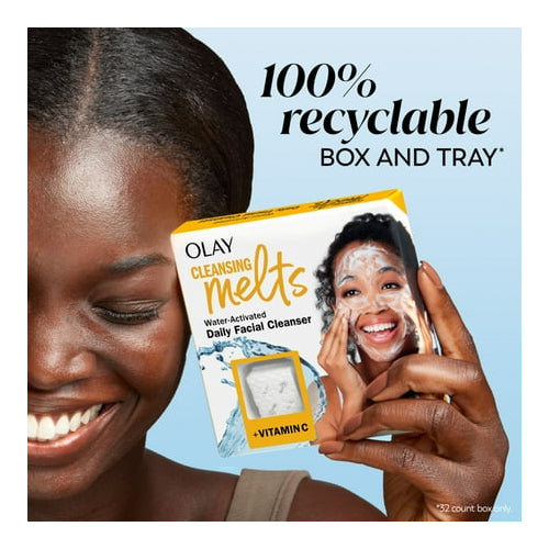 Olay Cleansing Melts + Vitamin C Face Cleanser, 32ct, Water-Activated Face Wash Cleans, Tones, and Refreshes Skin