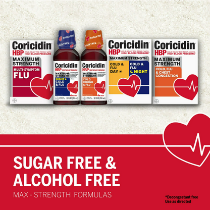 Coricidin HBP Maximum Strength Cold & Flu Night Sugar Free Liquid, 12 Fl Oz