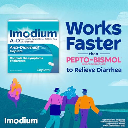 Imodium A-D Diarrhea Relief Caplets with Loperamide HCl, Anti-Diarrheal Medicine to Help Control Symptoms of Diarrhea Due to Acute & Traveler's Diarrhea, HSA/FSA Eligible, 6 ct
