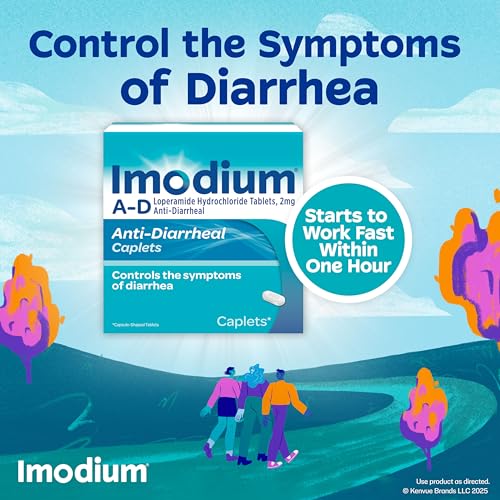 Imodium A-D Diarrhea Relief Caplets with Loperamide HCl, Anti-Diarrheal Medicine to Help Control Symptoms of Diarrhea Due to Acute & Traveler's Diarrhea, HSA/FSA Eligible, 6 ct