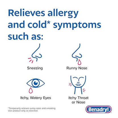 Benadryl Liqui-Gels Allergy Medicine, Dye-Free Liquid Gel Capsules with 25 mg of Diphenhydramine HCl Antihistamine for Relief of Allergy & Cold Symptoms Like Runny Nose & Sneezing, 24 ct