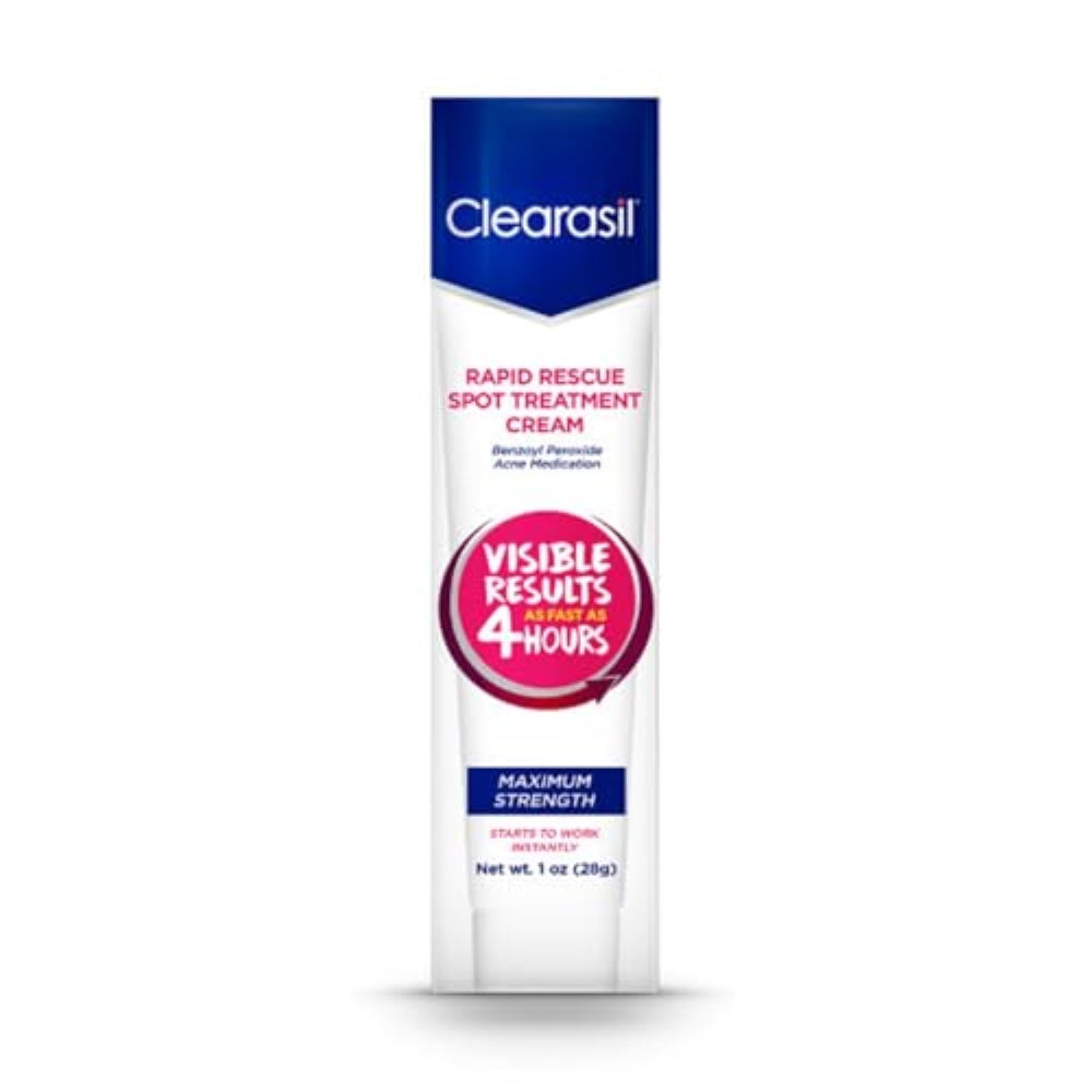 Clearasil Rapid Rescue Spot Treatment Cream with Benzoyl Peroxide Acne Medication for Acne Relief in as fast as 4 hours, 1 Ounce