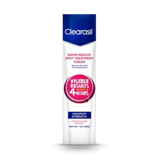 Clearasil Rapid Rescue Spot Treatment Cream with Benzoyl Peroxide Acne Medication for Acne Relief in as fast as 4 hours, 1 Ounce