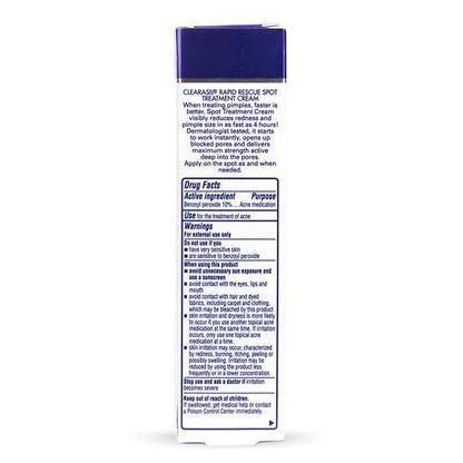 Clearasil Rapid Rescue Spot Treatment Cream with Benzoyl Peroxide Acne Medication for Acne Relief in as fast as 4 hours, 1 Ounce