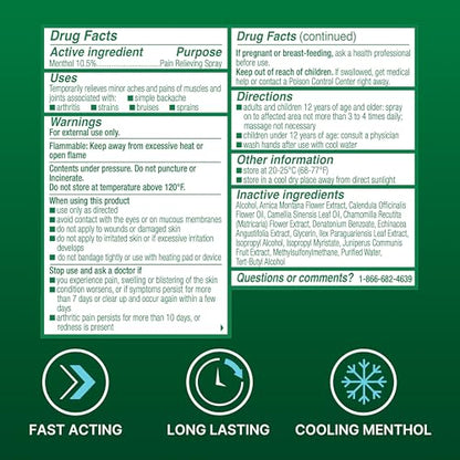Biofreeze Menthol Spray 3 FL OZ Colorless Aerosol Spray for Pain Relief associated with Sore Muscles, Arthritis, Simple Backaches, and Joint Pain