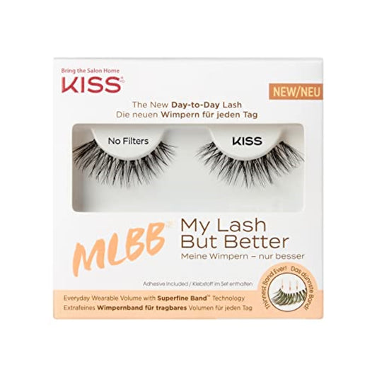 KISS MLBB My Lash But Better False Eyelashes, Everyday Wearable Volume with Superfine Band Technology, Easy To Apply, Reusable, Cruelty-Free, Contact Lens Friendly, Style 'No Filters' (Pack of 1)