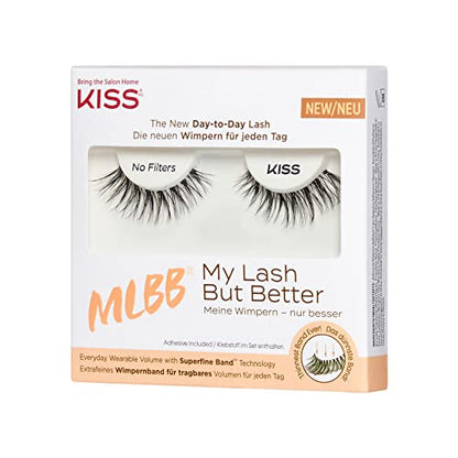 KISS MLBB My Lash But Better False Eyelashes, Everyday Wearable Volume with Superfine Band Technology, Easy To Apply, Reusable, Cruelty-Free, Contact Lens Friendly, Style 'No Filters' (Pack of 1)