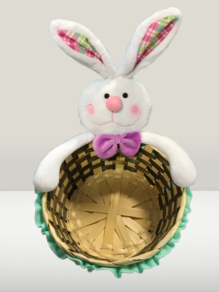 Round Woven Bamboo Easter Baskets with Bunny plush