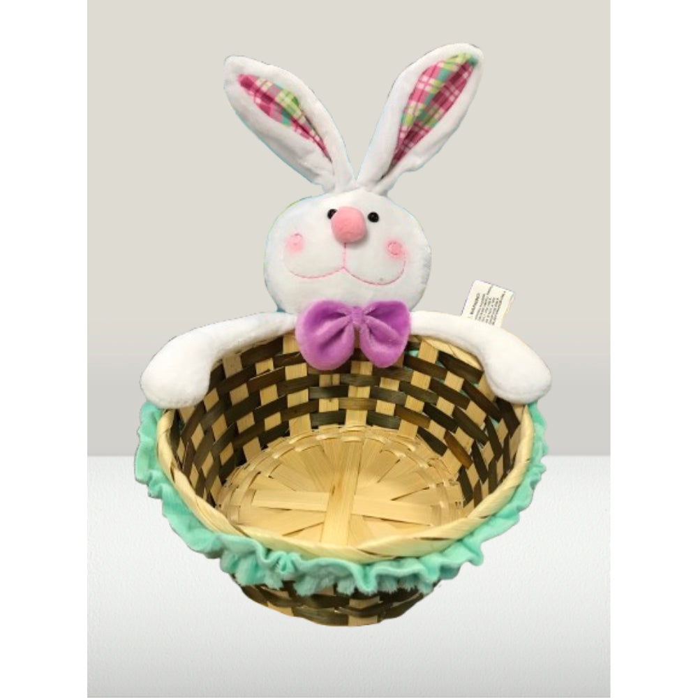 Round Woven Bamboo Easter Baskets with Bunny plush