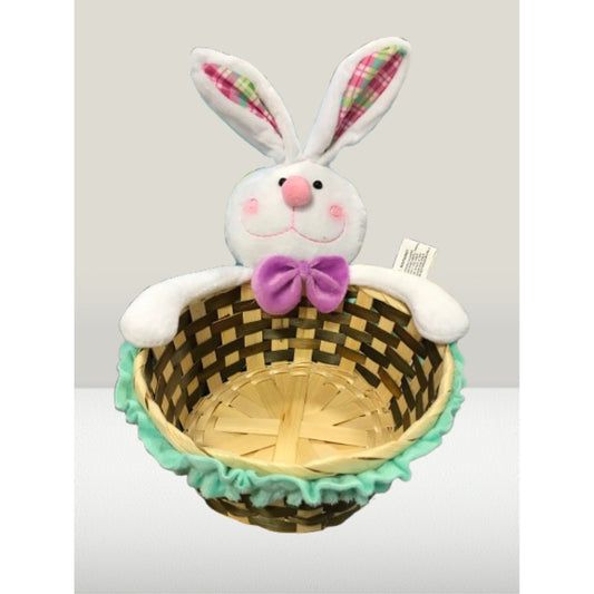 Round Woven Bamboo Easter Baskets with Bunny plush