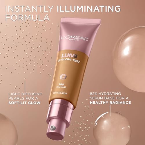 L'Oreal Paris Lumi Le Glow Skin Tint, Lightweight Water-Based Tinted Serum with Foundation-Like Coverage, Glow Illuminator, Neutral 420, 0.85 Fl Oz