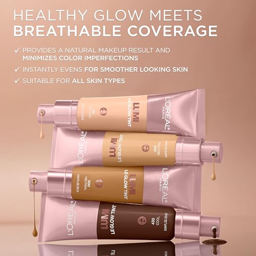 L'Oreal Paris Lumi Le Glow Skin Tint, Lightweight Water-Based Tinted Serum with Foundation-Like Coverage, Glow Illuminator, Neutral 420, 0.85 Fl Oz