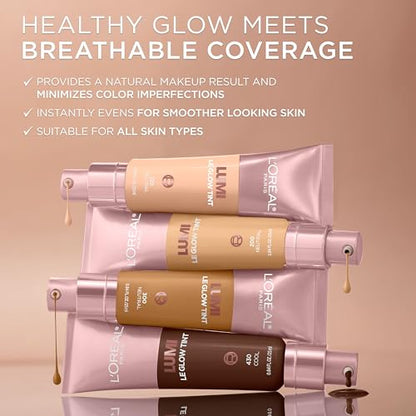 L'Oreal Paris Lumi Le Glow Skin Tint, Lightweight Water-Based Tinted Serum with Foundation-Like Coverage, Glow Illuminator, Neutral 420, 0.85 Fl Oz
