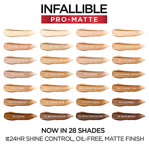 L'Oreal Paris Cosmetics Makeup Infallible Pro-Matte Liquid Longwear Foundation, Rich Chocolate, 1 fl oz.