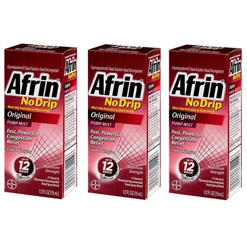 Afrin No Drip Original 12 Hour Nasal Decongestant Pump Mist,15 ml EXP 2026