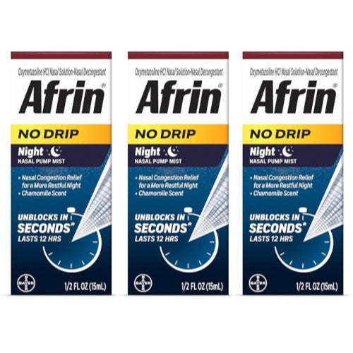 Afrin No Drip Night Pump Nasal Mist - Fast and Powerful Relief from Nasal Congestion, Chamomile, 0.5 Fl Oz (Pack of 1)
