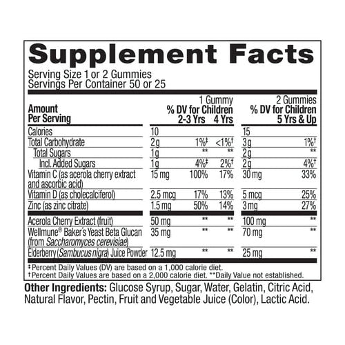 OLLY Kids Immunity Gummy Supplement with Wellmune and Elderberry, Cherry Berry, 50 Ct