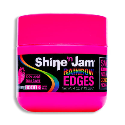 Shine 'n Jam Ampro Rainbow Edges - Strong Hold Curly Hair Gel for Women - Styling Gel for Women - Strengthens with Silk Protein - Strawberry - 4 oz
