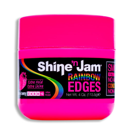 Shine 'n Jam Ampro Rainbow Edges - Strong Hold Curly Hair Gel for Women - Styling Gel for Women - Strengthens with Silk Protein - Strawberry - 4 oz