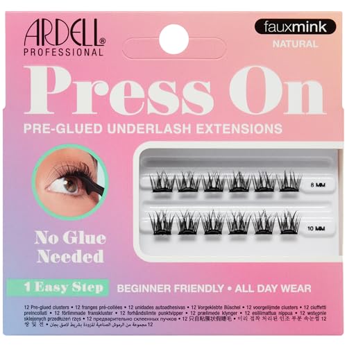 Ardell Press On Lashes Fauxmink Natural – Pre-Glued Underlash Extensions, Press on Lash Clusters, No Glue Needed Cluster Lashes, 12 ct