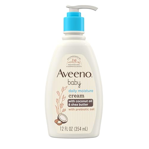Aveeno Baby Daily Moisturizing Cream with Prebiotic Oat, Hypoallergenic Baby Lotion with Coconut Oil & Shea Butter Moisturizes Sensitive Skin for 24 Hours, Gentle Coconut Scent, 12 fl. oz 2 Pack