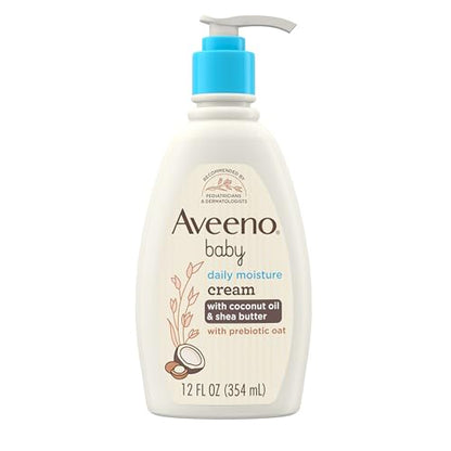 Aveeno Baby Daily Moisturizing Cream with Prebiotic Oat, Hypoallergenic Baby Lotion with Coconut Oil & Shea Butter Moisturizes Sensitive Skin for 24 Hours, Gentle Coconut Scent, 12 fl. oz 2 Pack