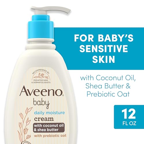 Aveeno Baby Daily Moisturizing Cream with Prebiotic Oat, Hypoallergenic Baby Lotion with Coconut Oil & Shea Butter Moisturizes Sensitive Skin for 24 Hours, Gentle Coconut Scent, 12 fl. oz 2 Pack
