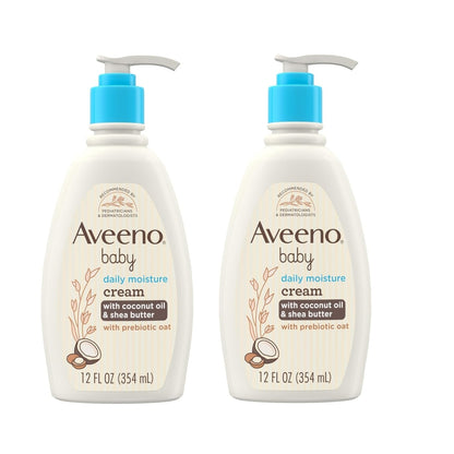 Aveeno Baby Daily Moisturizing Cream with Prebiotic Oat, Hypoallergenic Baby Lotion with Coconut Oil & Shea Butter Moisturizes Sensitive Skin for 24 Hours, Gentle Coconut Scent, 12 fl. oz 2 Pack