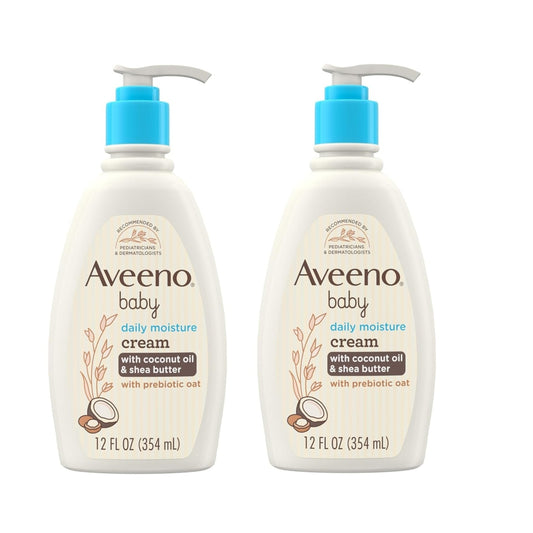 Aveeno Baby Daily Moisturizing Cream with Prebiotic Oat, Hypoallergenic Baby Lotion with Coconut Oil & Shea Butter Moisturizes Sensitive Skin for 24 Hours, Gentle Coconut Scent, 12 fl. oz 2 Pack
