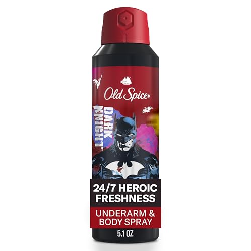 Old Spice Aluminum Free Body Deodorant Dry Body Spray for Men, 24/7 Freshness & Lasting Scent, 24/7 Sweat & Odor Protection, Smell Like a Hero, Batman, Black Cherry & Nightfall Scent, 5.1 oz 2 Pack