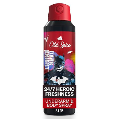 Old Spice Aluminum Free Body Deodorant Dry Body Spray for Men, 24/7 Freshness & Lasting Scent, 24/7 Sweat & Odor Protection, Smell Like a Hero, Batman, Black Cherry & Nightfall Scent, 5.1 oz 2 Pack