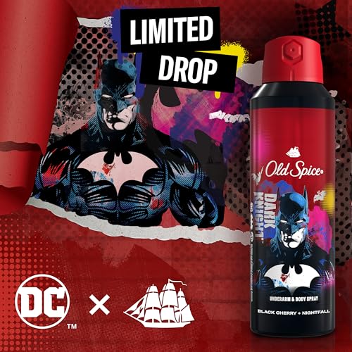 Old Spice Aluminum Free Body Deodorant Dry Body Spray for Men, 24/7 Freshness & Lasting Scent, 24/7 Sweat & Odor Protection, Smell Like a Hero, Batman, Black Cherry & Nightfall Scent, 5.1 oz 2 Pack