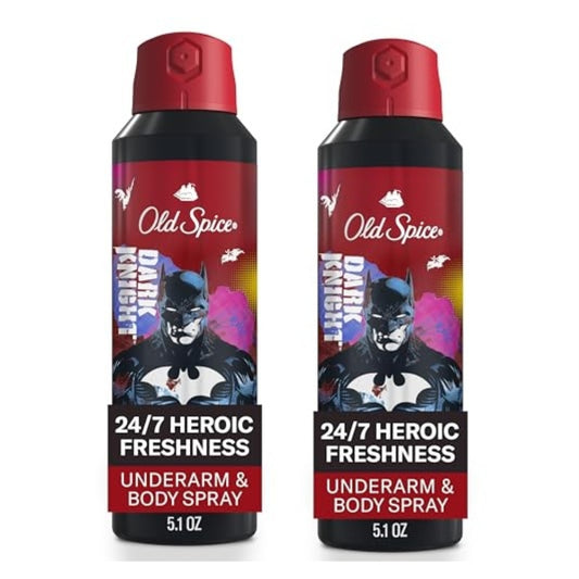Old Spice Aluminum Free Body Deodorant Dry Body Spray for Men, 24/7 Freshness & Lasting Scent, 24/7 Sweat & Odor Protection, Smell Like a Hero, Batman, Black Cherry & Nightfall Scent, 5.1 oz 2 Pack
