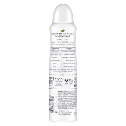 Dove Aluminum Free Deodorant Spray for Women Cucumber & Green Tea 72 hour odor protection 4 oz